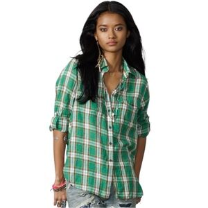 Denim & Supply Ralph Lauren Women’s Plaid Green Shirt Size M Long Sleeve Madras